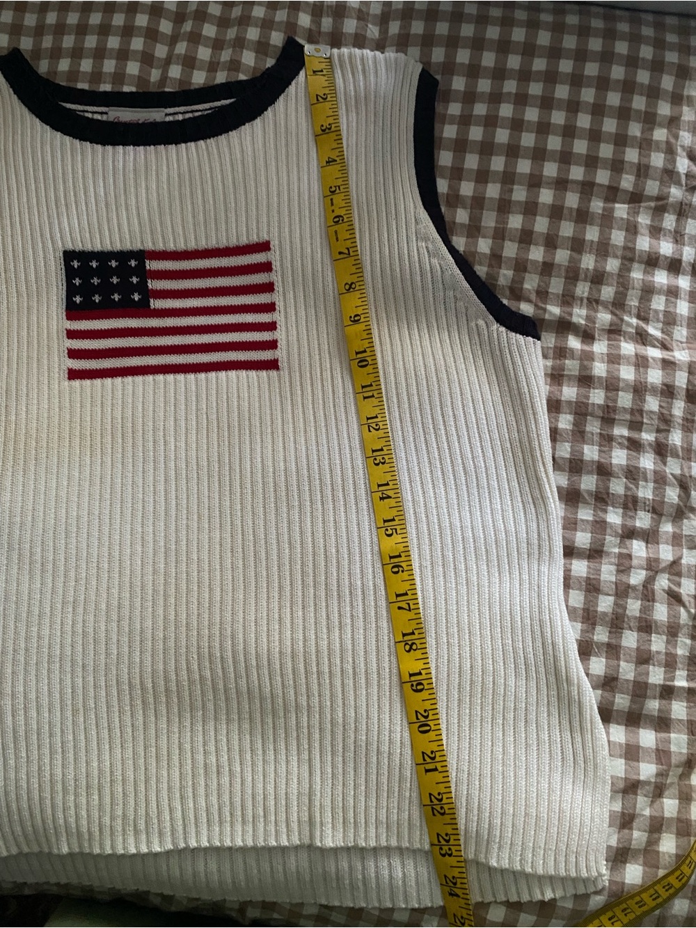 Cream Ribbed Sleeveless Knit Tank with Flag Motif - Picture 8 of 8